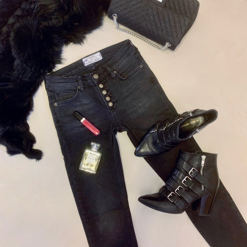 Free People Raw Reagan Skinny Black Jeans Size 24